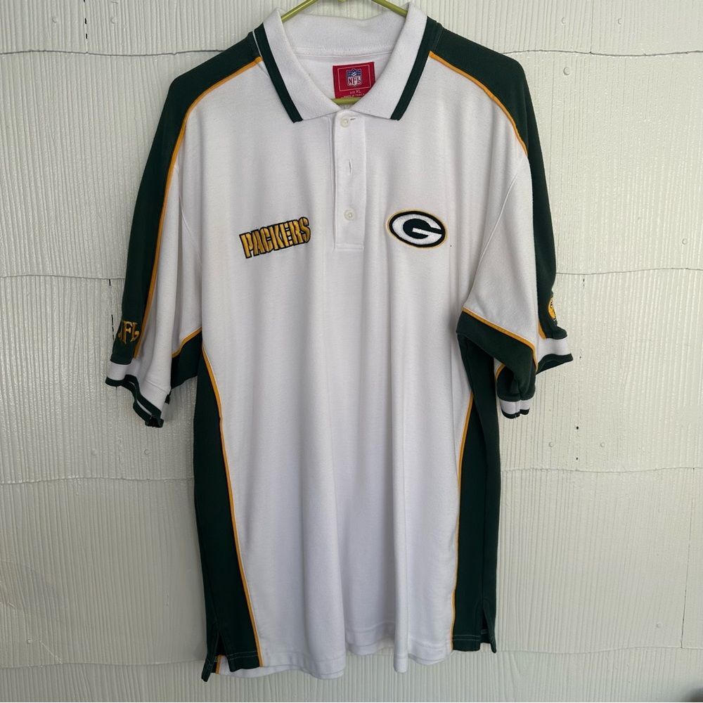 Vintage NFL Green Bay Packers White Polo Shorts Sleeve Shirt XL Embroidered